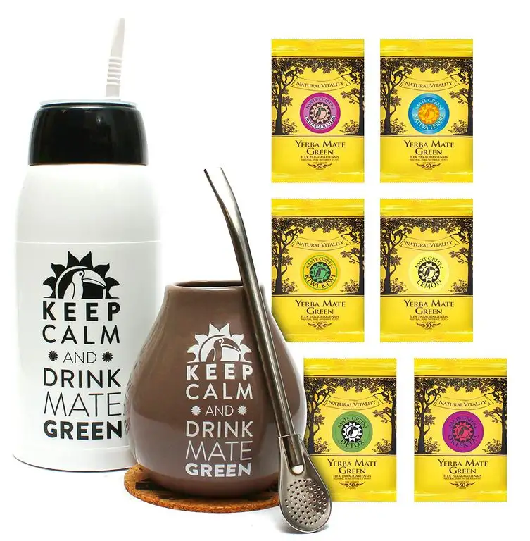 Mate Green Yerba Mate Trinkset mit einer Sommerthermoskanne mit Strohhalm, einem roten Keramikbecher und einem Stahlstrohhalm Bombilla, 1er Pack (1 x 800 g)