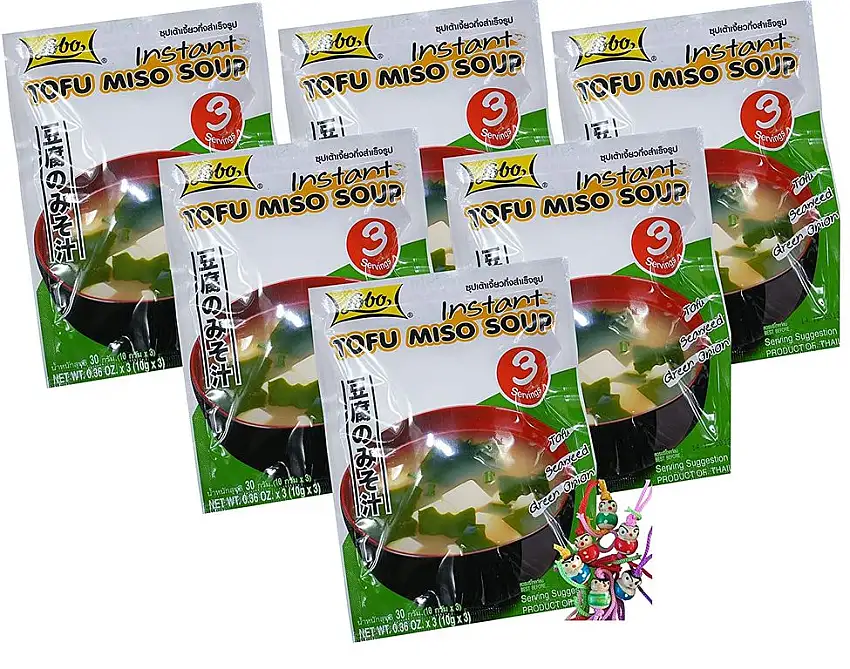 6er Pack LOBO Instant Tofu Miso Suppe [6x 30g] (18 Portionen) Miso Soup + ein kleines Glückspüppchen - Holzpüppchen