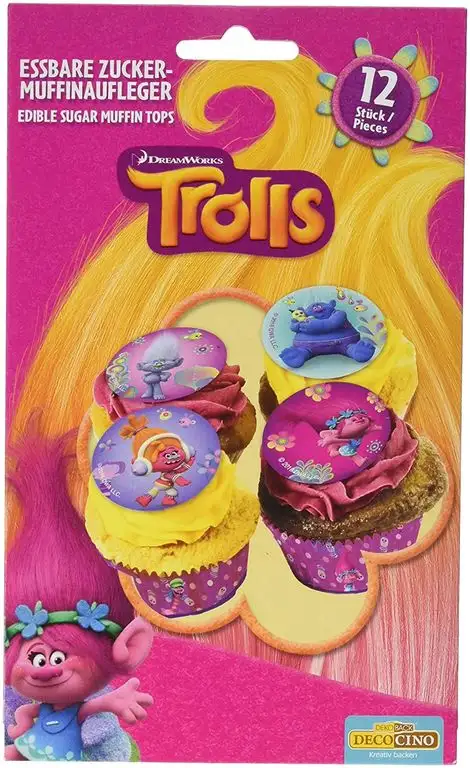 Dekoback Essbare Zucker-Muffinaufleger Trolls, 1er Pack (1 x 46 g)
