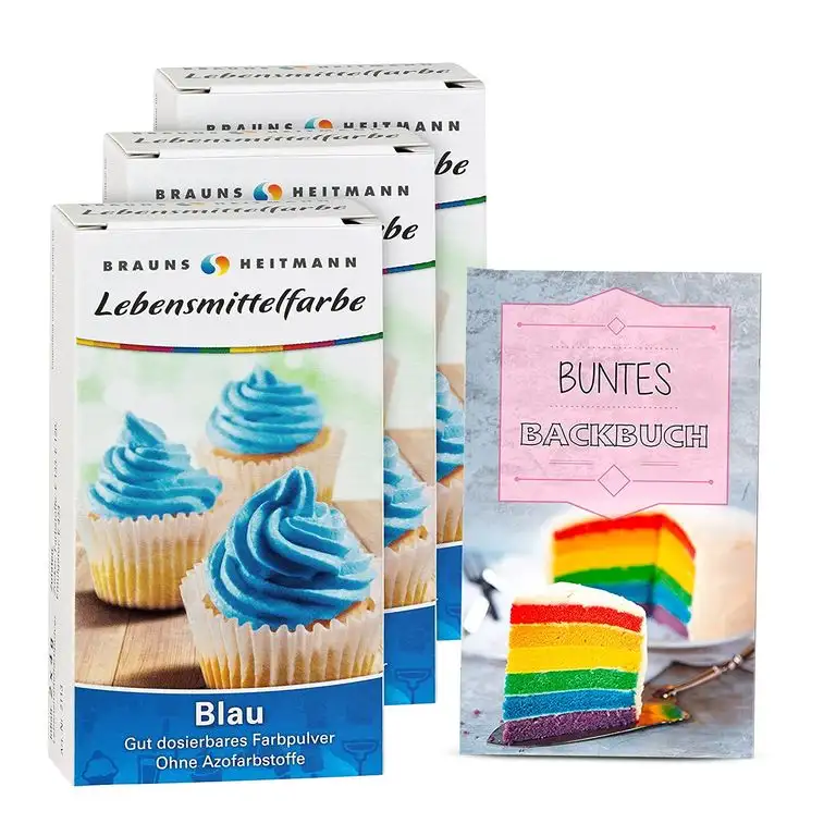 Brauns Heitmann Lebensmittelfarbe Blau: zum Verzieren von Backwaren, Füllungen, Cremes, Desserts, Farbpulver frei von AZO-Farbstoffen, geschmacksneutraler Naturfarbstoff, 3 x 8g