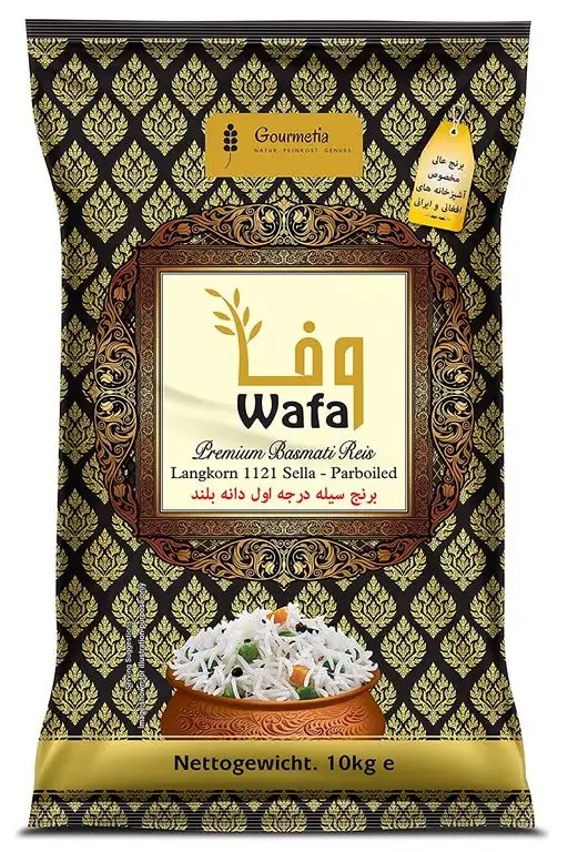 Basmati Reis WAFA in Premium Qualiät 5 KG, Indien Himalaya, Sorte: Basmati Sela Extra Langkorn (8mm) - erhältlich in 1kg bis 500kg