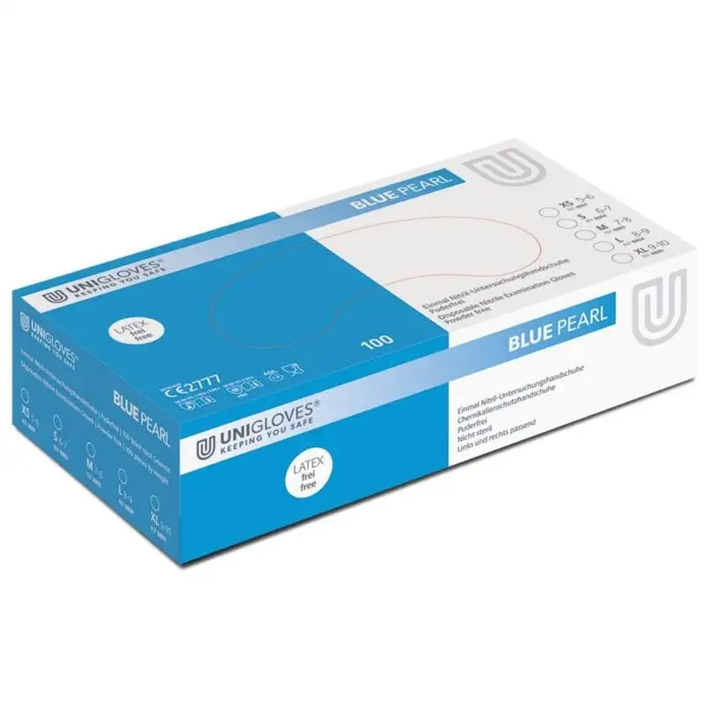 Unigloves Handschuhe Perlmutt Nitrilblau puderfrei L (100 Stück)