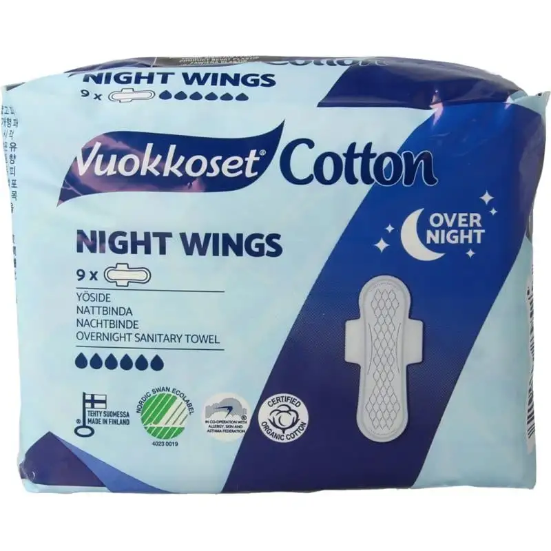Vuokkoset Damenbinden Nachtflügel Bio-Baumwolle 12 Stück